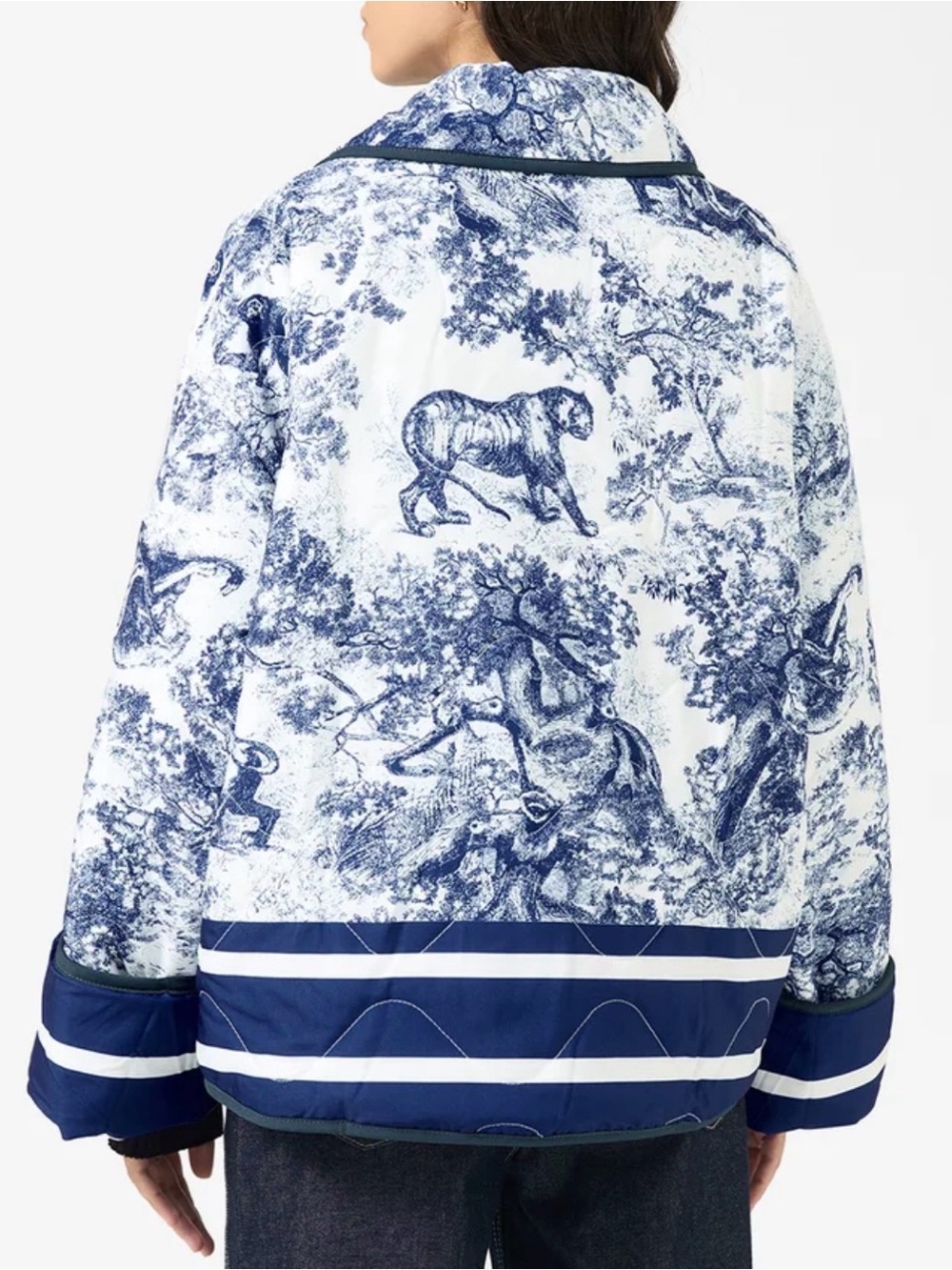 Ginger Blue and White Toile Quilted lapel collar Jacket size L NWOT - Picture 3 of 10